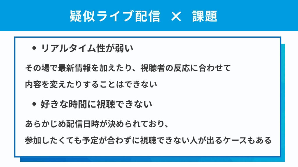 疑似ライブ配信の課題