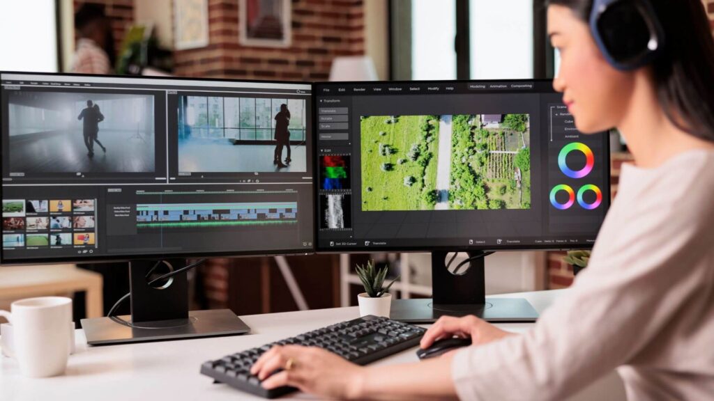 動画編集をする女性