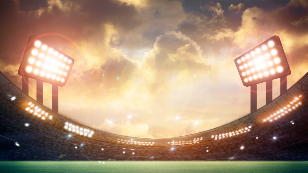 ライトが点いたスタジアム